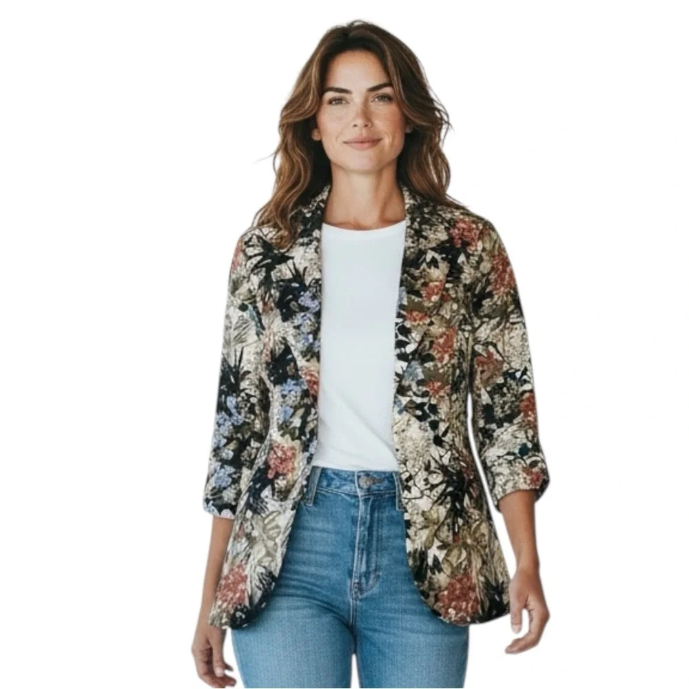 CYNTHIA ROWLEY Multicolored Floral Blazer Size XS -- CAREER / OFFICE - Picture 2 of 8